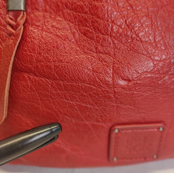 The Sak Red Leather Boho Hobo Backpack Tote Drawstring Purse Tons of Pockets - Picture 16 of 16